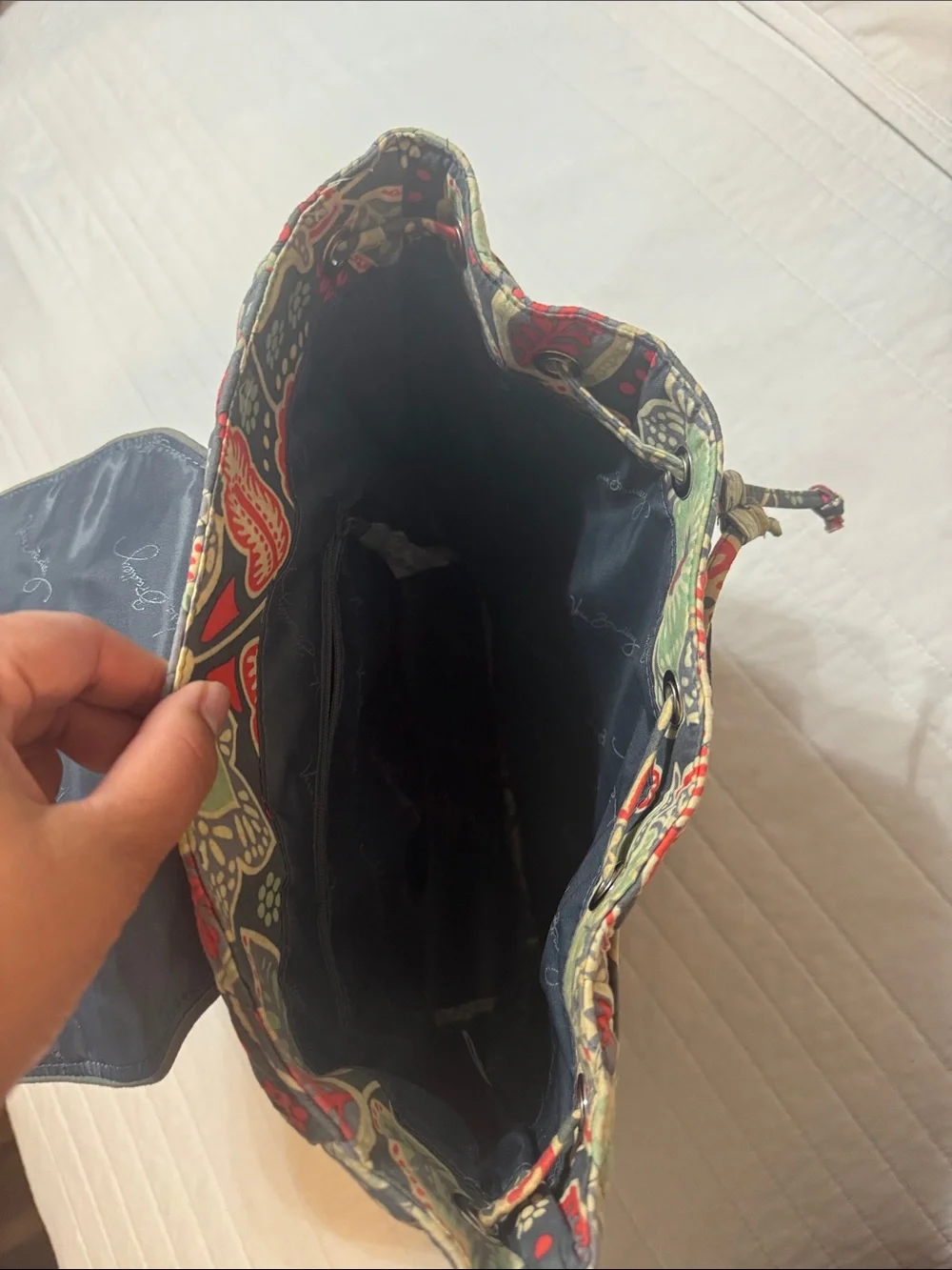 Vera Bradley Quilted Floral Backpack in Gray, Red & Light Green